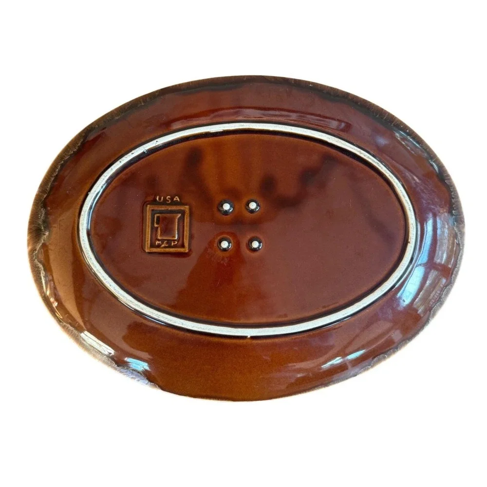 Vintage McCoy Brown Drip Leaf Platter - Oval Stoneware Serving Dish - MCM